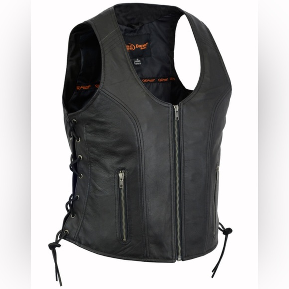 DS245 WOMEN'S STYLISH OPEN NECK SIDE LACE ZIPPER FRONT VEST size large - Picture 7 of 10